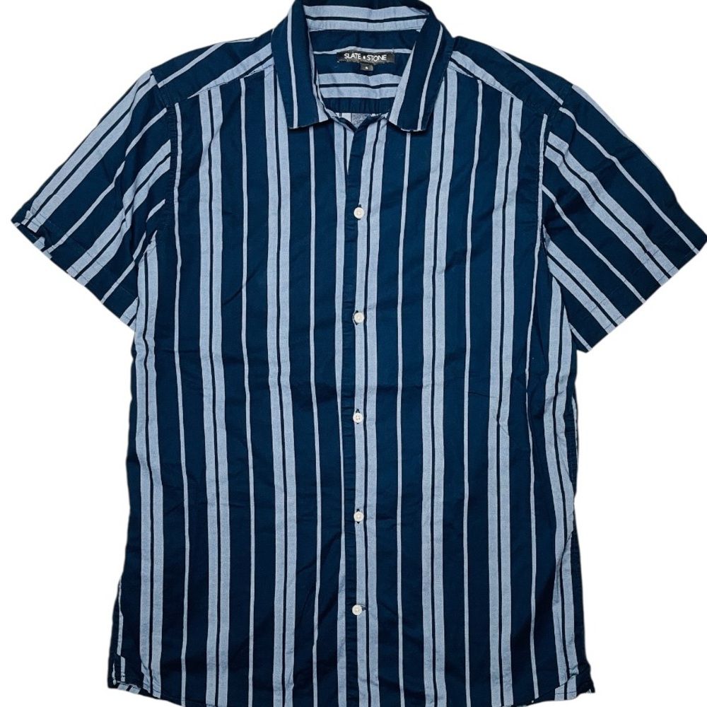 SLATE & STONE Shirt Mens Small Button Up Blue Short Sleeve Summer Beach Striped